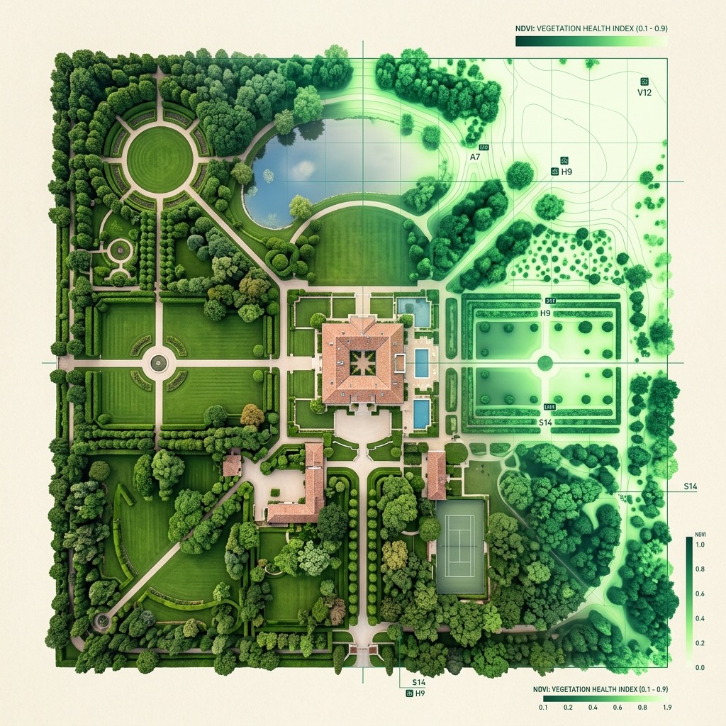 NDVI vegetation-health map of an estate landscape